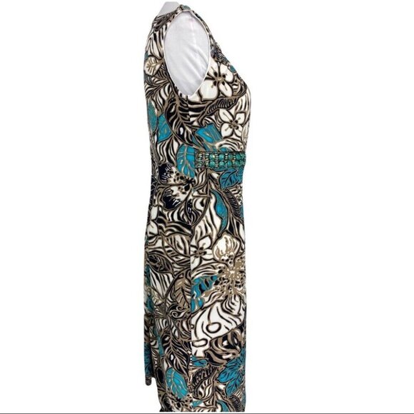Helene Blake Women's NWT Floral Accent Turquoise Designer Sheath Dress 6/C36 - Picture 2 of 10